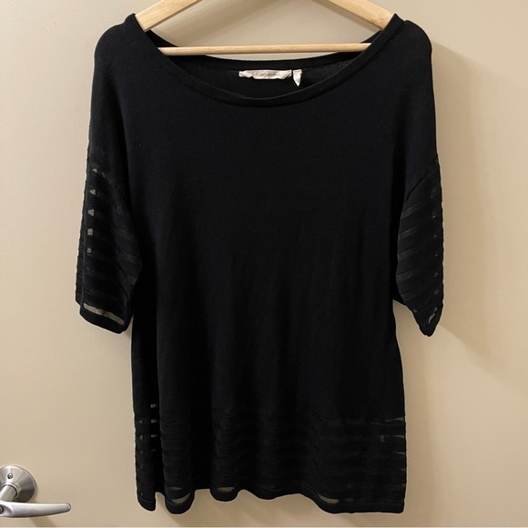 Soft Surroundings Women’s Size M black Tunic Sweater Top Sheer Stripe Detail - Picture 2 of 6